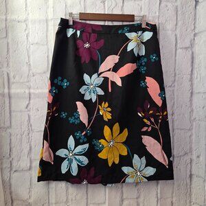 Who What Wear Size 12 Black Bold Colorful Floral Mid Rise Below Knee Skirt